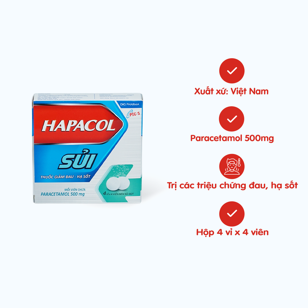 Hapacol Sủi (Hộp 4 vỉ x 4 viên)
