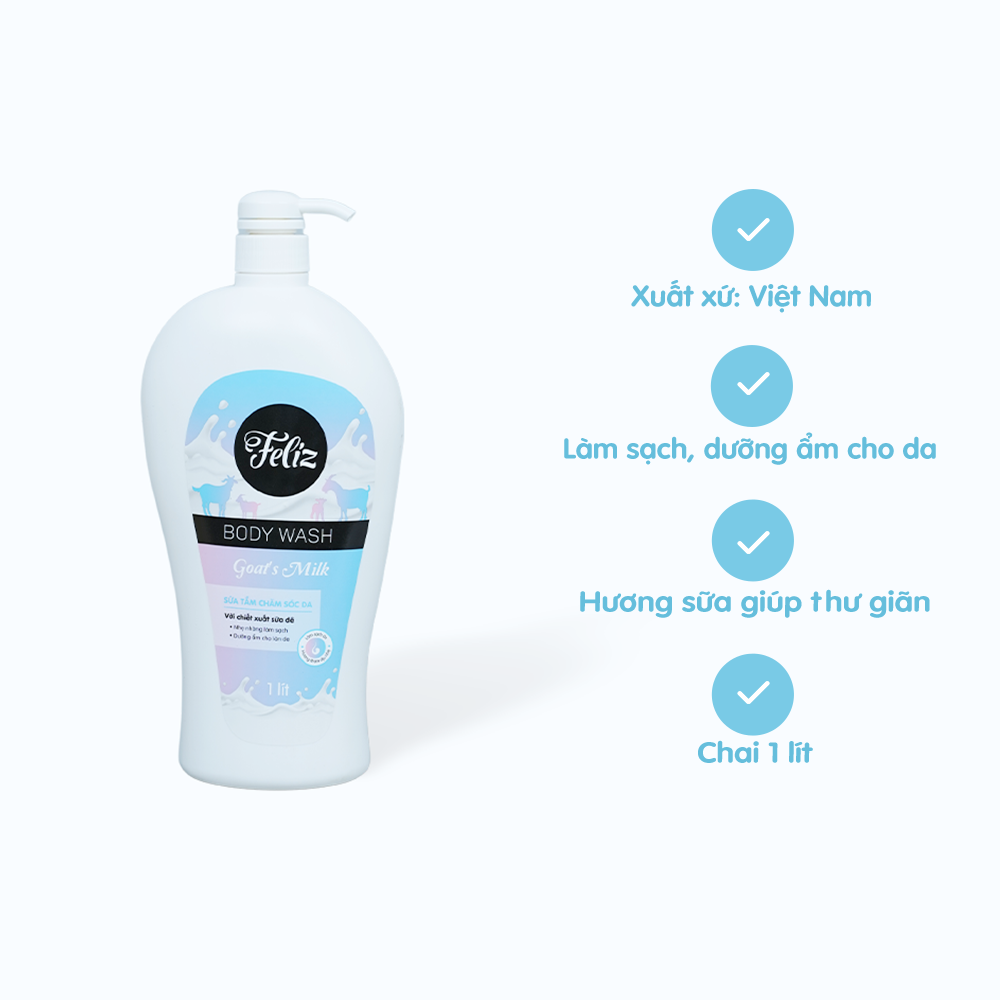 Sữa tắm chiết xuất sữa dê Feliz Body Wash Goat’s Milk (Chai 1 lít)