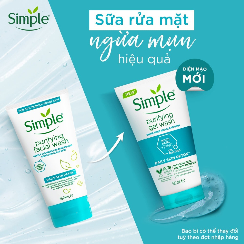 Gel rửa mặt Simple Purifying Gel Wash Deeply Cleanses For Controlled