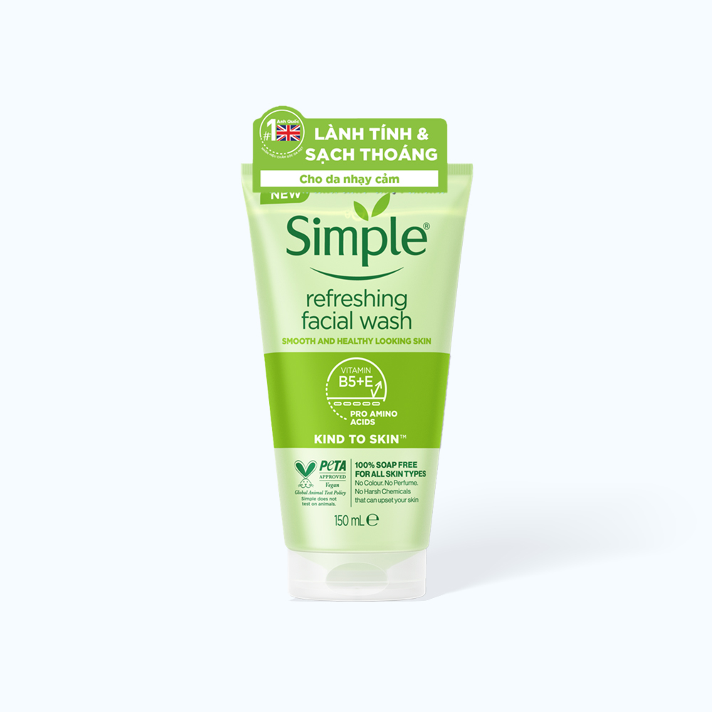 Sữa rửa mặt Simple Refreshing Facial Wash 100 Soap Free (Tuýp 150ml)