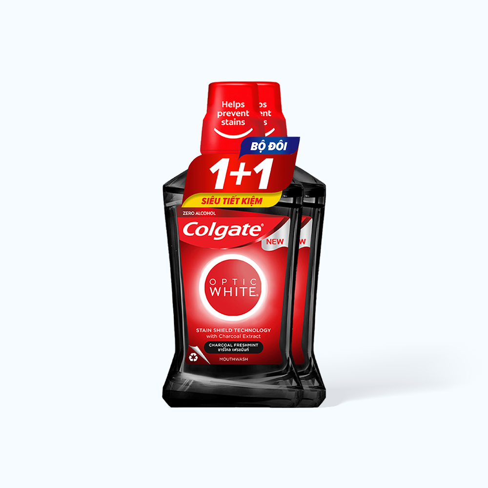 Colgate Core Bộ đôi nước súc miệng Colgate Optic White Charcoal (500ml x 2 chai)